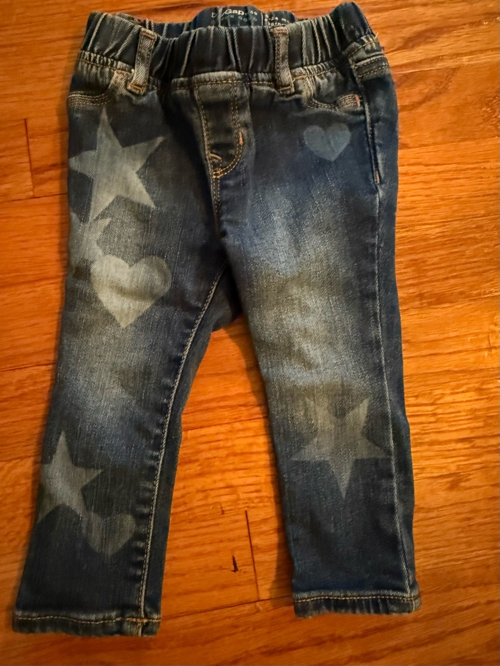 Baby Gap Star Heart Jegging Pull On Jeans 18-24 Months Stretch Denim Blue Girls